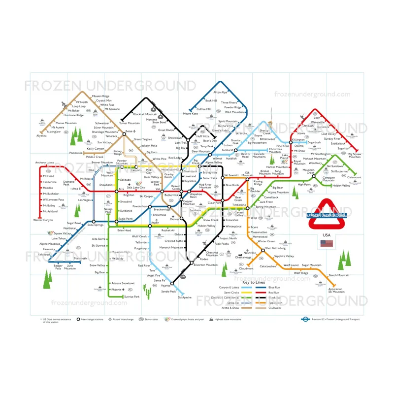 Frozen Underground USA Ski Resorts A3 Poster