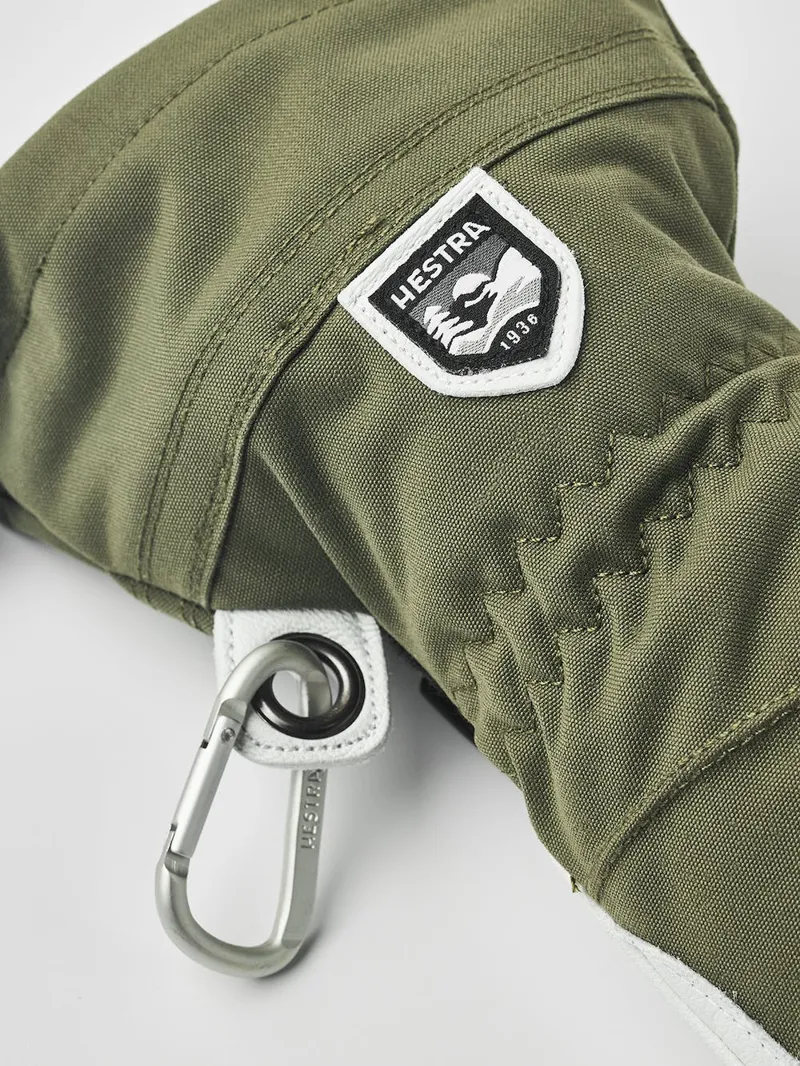 Hestra Heli Ski Female Ski and Snowboard Mitt In Olive and Off-White-2