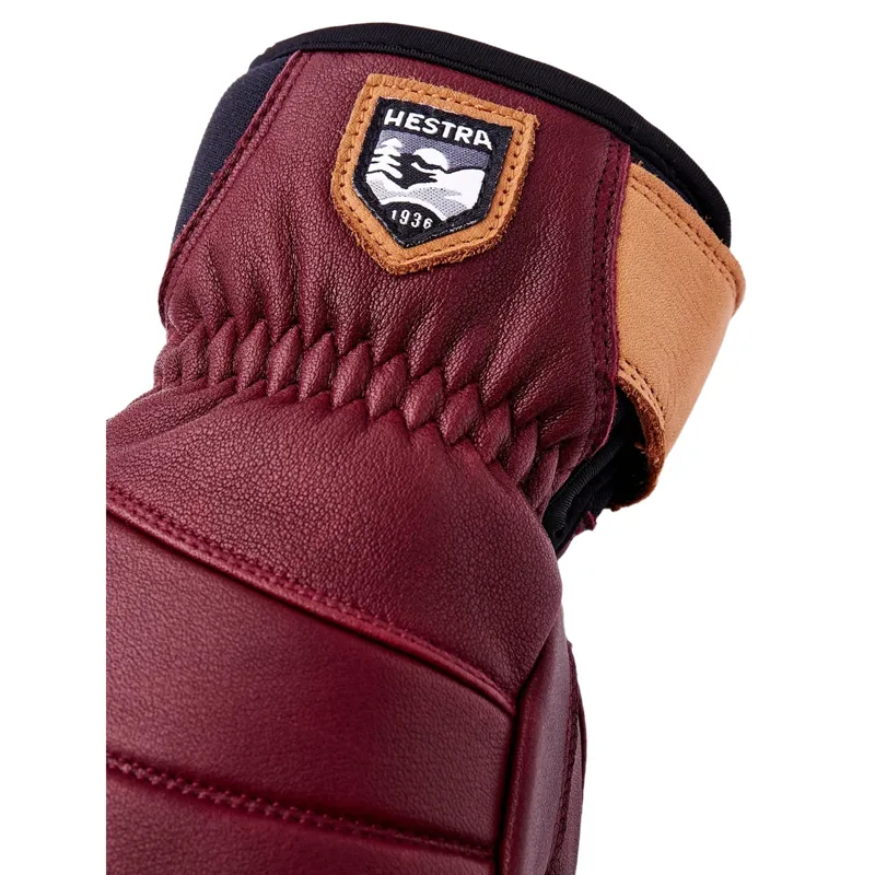 Hestra Women's Fall Line Leather Ski Gloves in Burgundy-3
