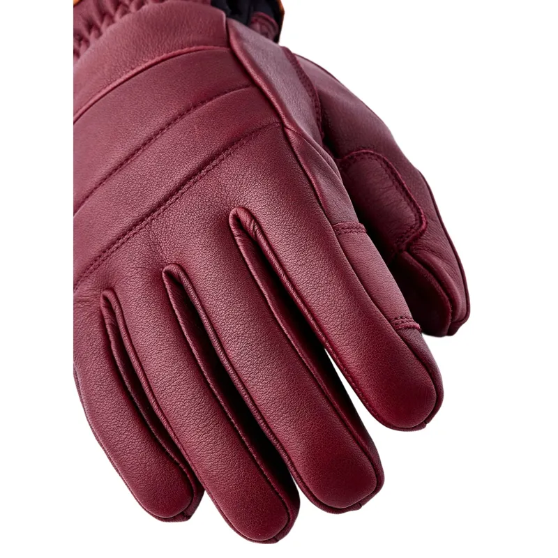 Hestra Women's Fall Line Leather Ski Gloves in Burgundy-1