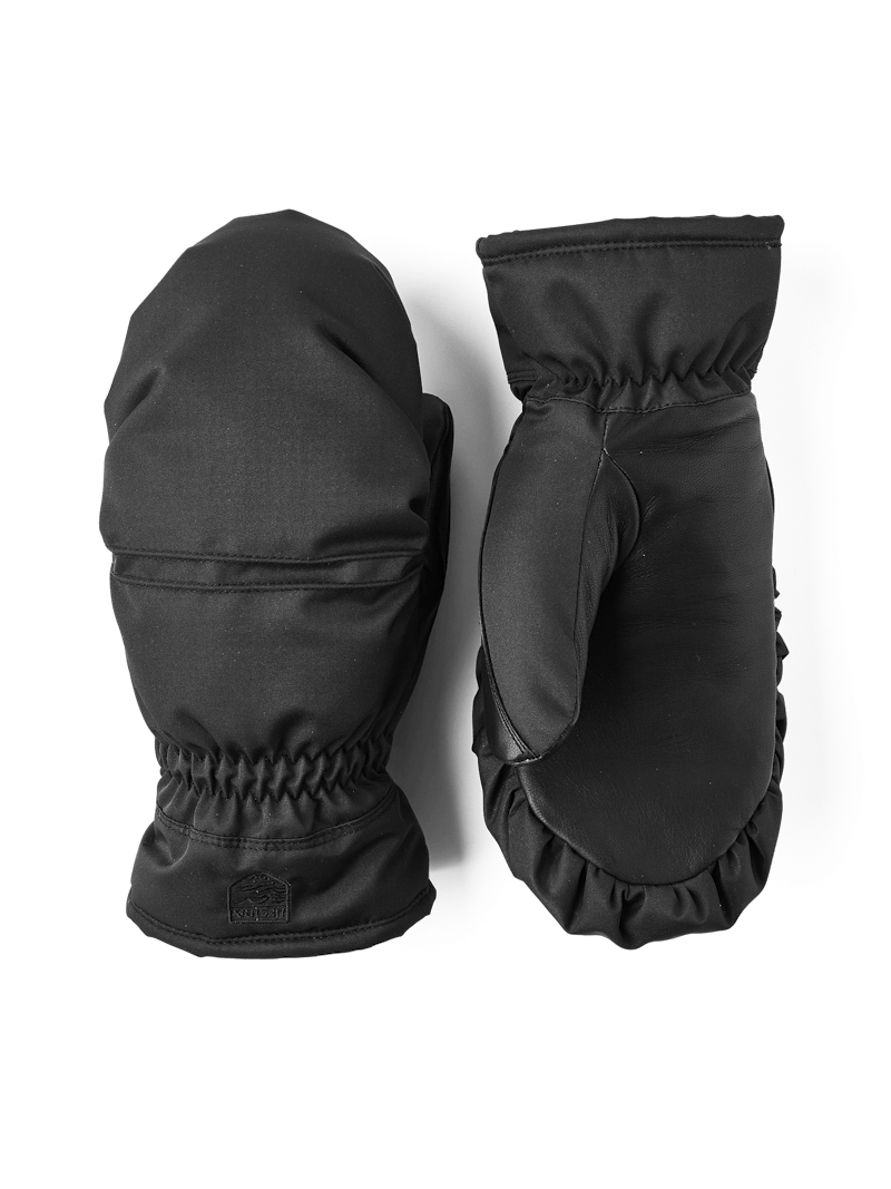 Hestra Primaloft Leather Female Ski Mittens in Black