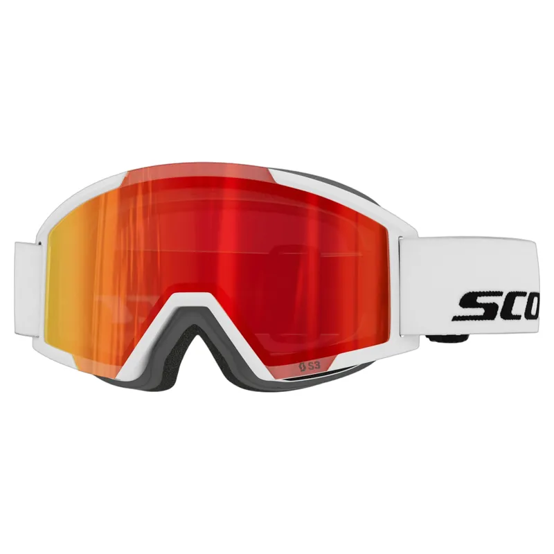 Scott Shield Pro Junior Ski Goggles in White with Red Chrome Lens