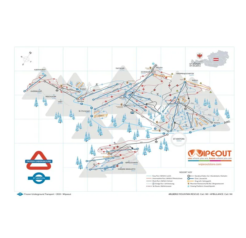 Wipeout St Anton Piste Map Microfibre Goggle Cloth and Resort Map